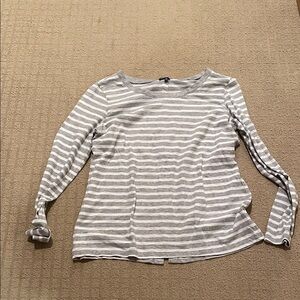 Splendid Light Gray and White Striped Long Sleeve Top